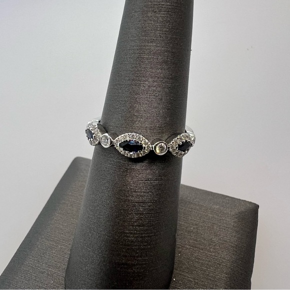 14k White Gold Diamond & Sapphire Band Ring - Picture 3 of 8